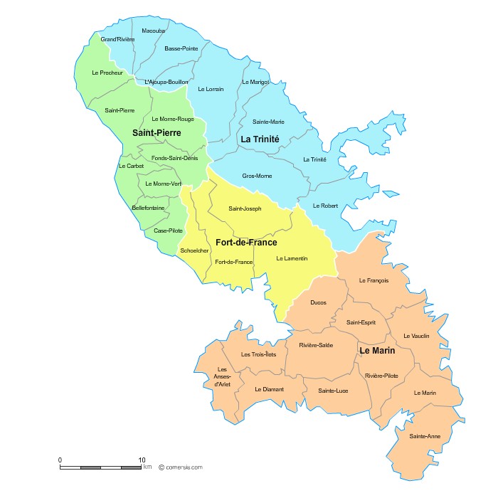 Carte des communes et arrondissements de Martinique